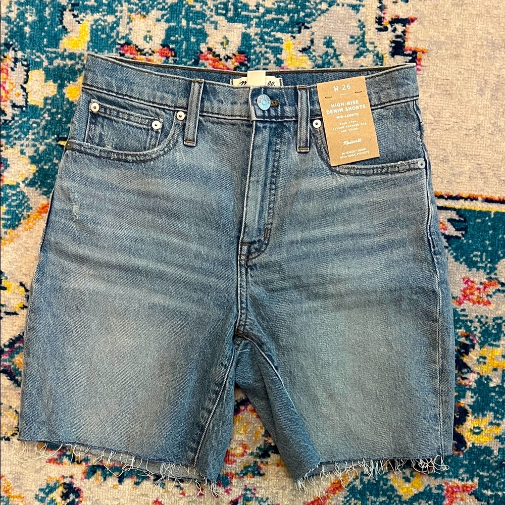 NWT madewell high rise denim shorts mid length Bermuda shorts